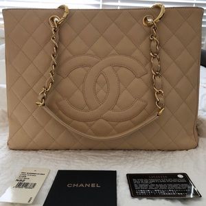 Chanel Quilted Beige Caviar leather GST